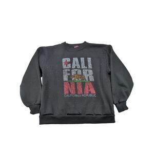 VTG Mens California Pullover Sweatshirt Size S Black Made in USA Spell Out Bear